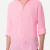 Herren-Hemd aus Pamplona-Leinen in Wasserfarbe in Fluo-Rosa