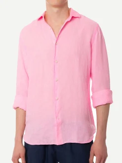 Herren-Hemd aus Pamplona-Leinen in Wasserfarbe in Fluo-Rosa