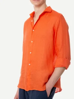 Herren-Hemd aus Pamplona-Leinen in Aquarell-Orange