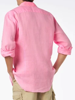 Herren-Hemd aus Pamplona-Leinen in Wasserfarbe in Fluo-Rosa