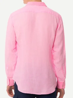 Herren-Hemd aus Pamplona-Leinen in Wasserfarbe in Fluo-Rosa