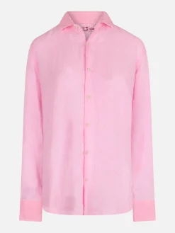 Herren-Hemd aus Pamplona-Leinen in Wasserfarbe in Fluo-Rosa