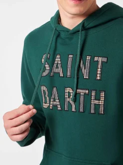 Herren-Kapuzenpullover in Grün mit Saint-Barth-Aufnäher