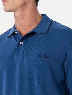 Herren-Poloshirt aus Baumwoll-Piqué in Jeansblau, Beverly Hills