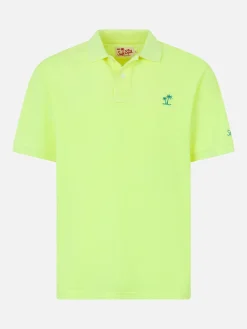 Herren-Poloshirt aus fluogelbem Piquet mit St. Barth-Logo und Vintage-Effekt