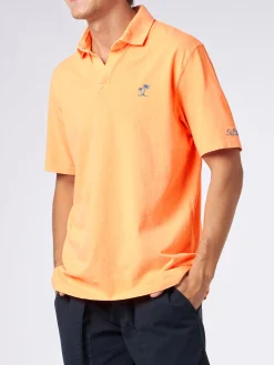 Herren-Poloshirt aus orangefarbenem Baumwolljersey