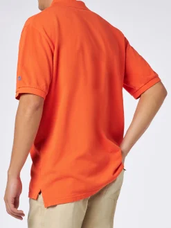 Herren-Poloshirt aus orangefarbenem Piquet mit St. Barth-Logo und Vintage-Effekt