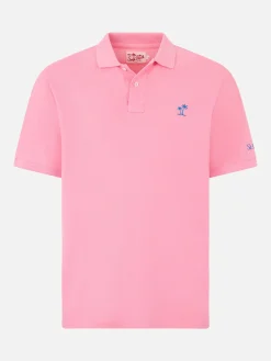 Herren-Poloshirt aus Piqué in Rosa mit St. Barth-Logo und Vintage-Effekt