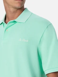 Herren-Poloshirt aus wassergrünem Baumwollpiquet Beverly Hills