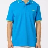Herren-Poloshirt Beverly Hills aus blauem Baumwoll-Piqué mit Palmenstickerei
