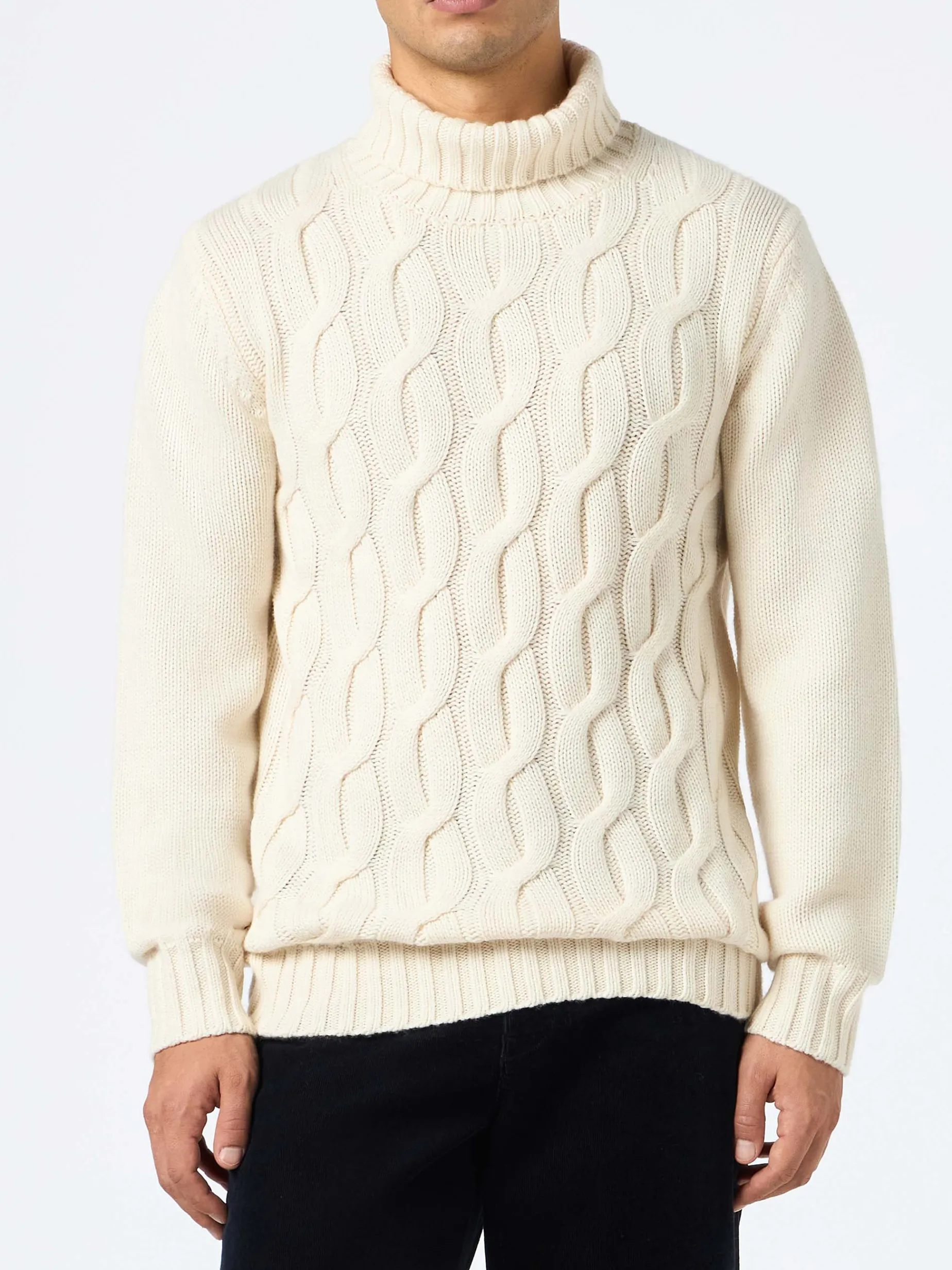 Herrenpullover aus Kaschmirmischung mit Zopfmuster Fisherman
