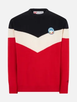 Herrenpullover aus Kaschmirmischung in Rot und Blau