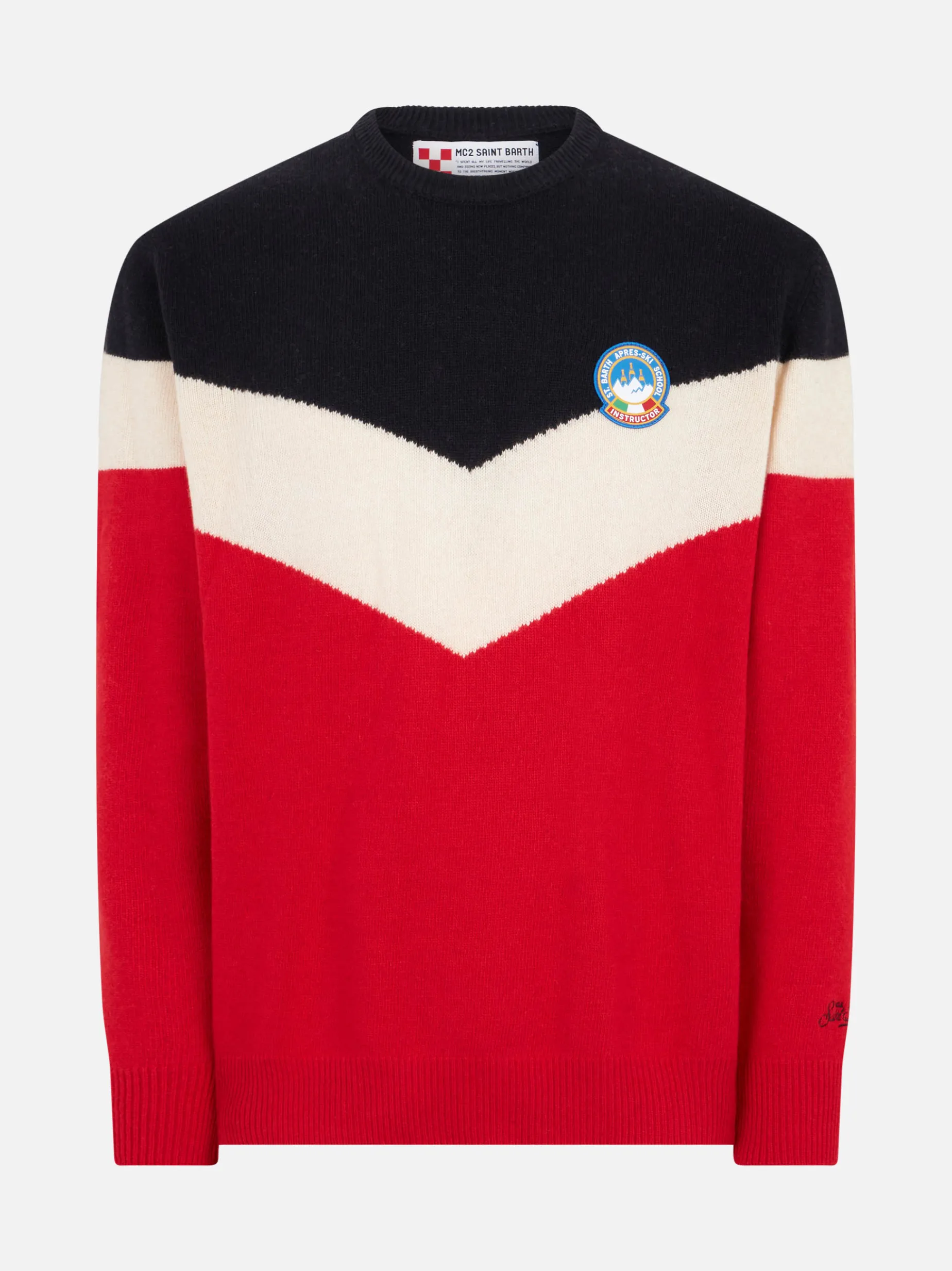 Herrenpullover aus Kaschmirmischung in Rot und Blau