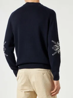 Herrenpullover mit halbem Rollkragen und Alpen-Jacquard-Print