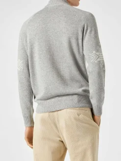 Herrenpullover mit halbem Rollkragen und Matterhorn-Jacquard-Print