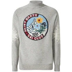 Herrenpullover mit halbem Rollkragen und Matterhorn-Jacquard-Print