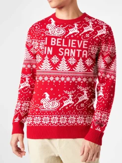 Herrenpullover mit „I believe in Santa“-Schriftzug