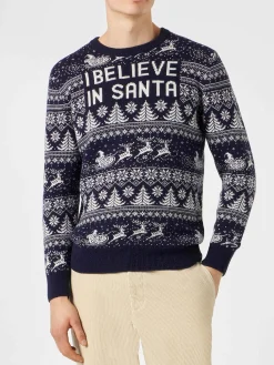 Herrenpullover mit „I believe in Santa“-Schriftzug