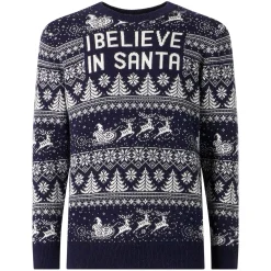 Herrenpullover mit „I believe in Santa“-Schriftzug