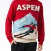 Herrenpullover mit Rundhalsausschnitt und Aspen-Postkarten-Jacquarddruck