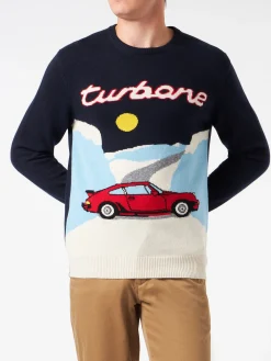 Herrenpullover mit Rundhalsausschnitt und Turbone-Jacquard-Print