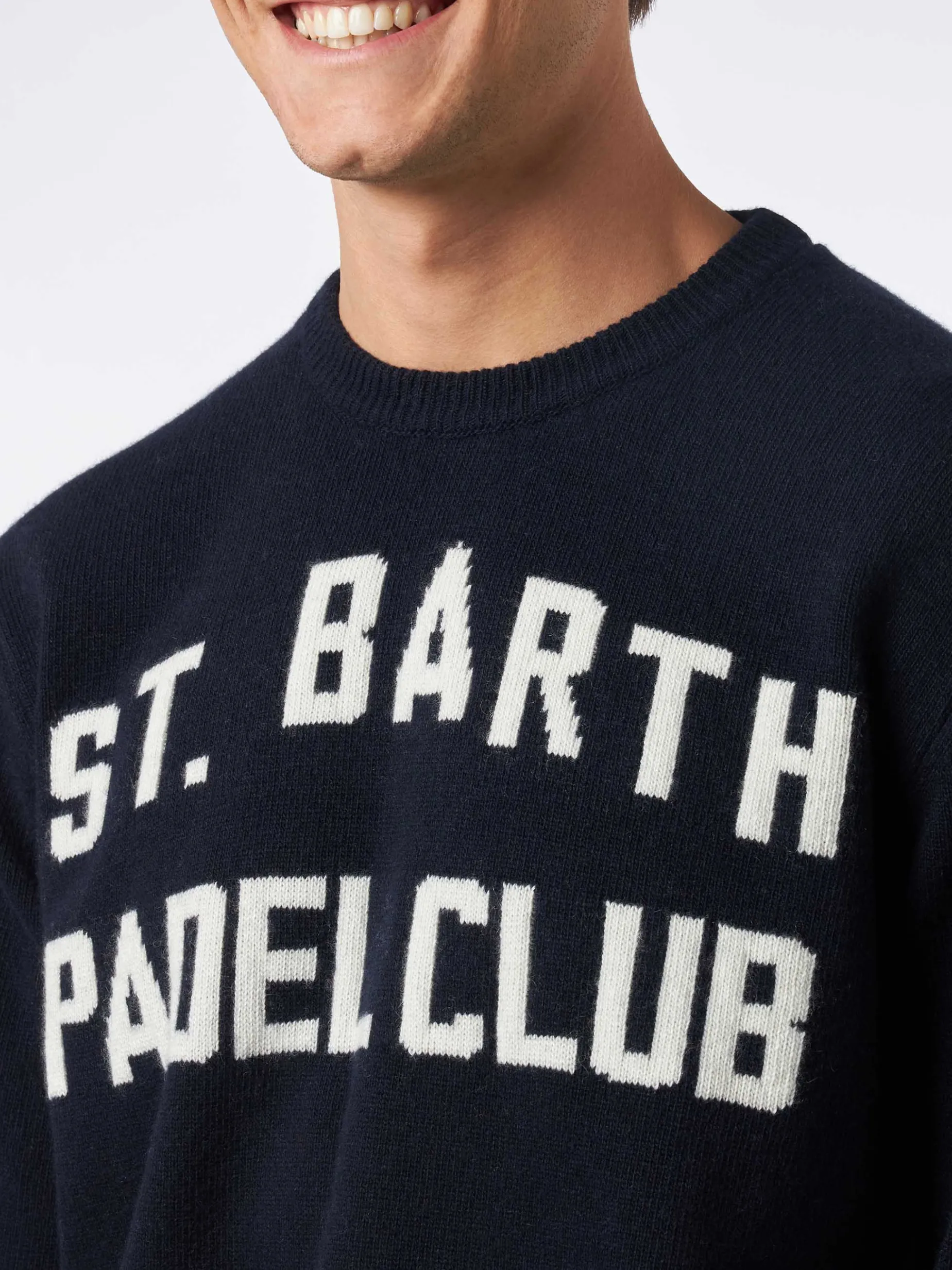Herren-Pullover mit Rundhalsausschnitt und Jacquard-Aufdruck des St. Barth Padel Club