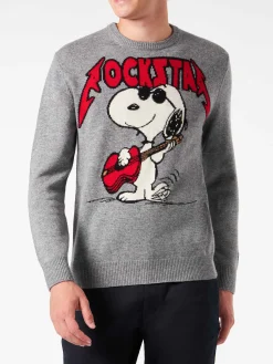 Herrenpullover mit Rundhalsausschnitt und Snoopy-Rockstar-Jacquard-Print | SNOOPY – ©PEANUTS SONDERAUSGABE