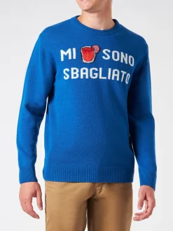 Herren-Pullover mit Rundhalsausschnitt und Mi sono sbagliato-Jacquard-Print