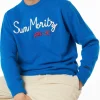Herrenpullover mit Rundhalsausschnitt und Sun Moritz Après Ski-Stickerei