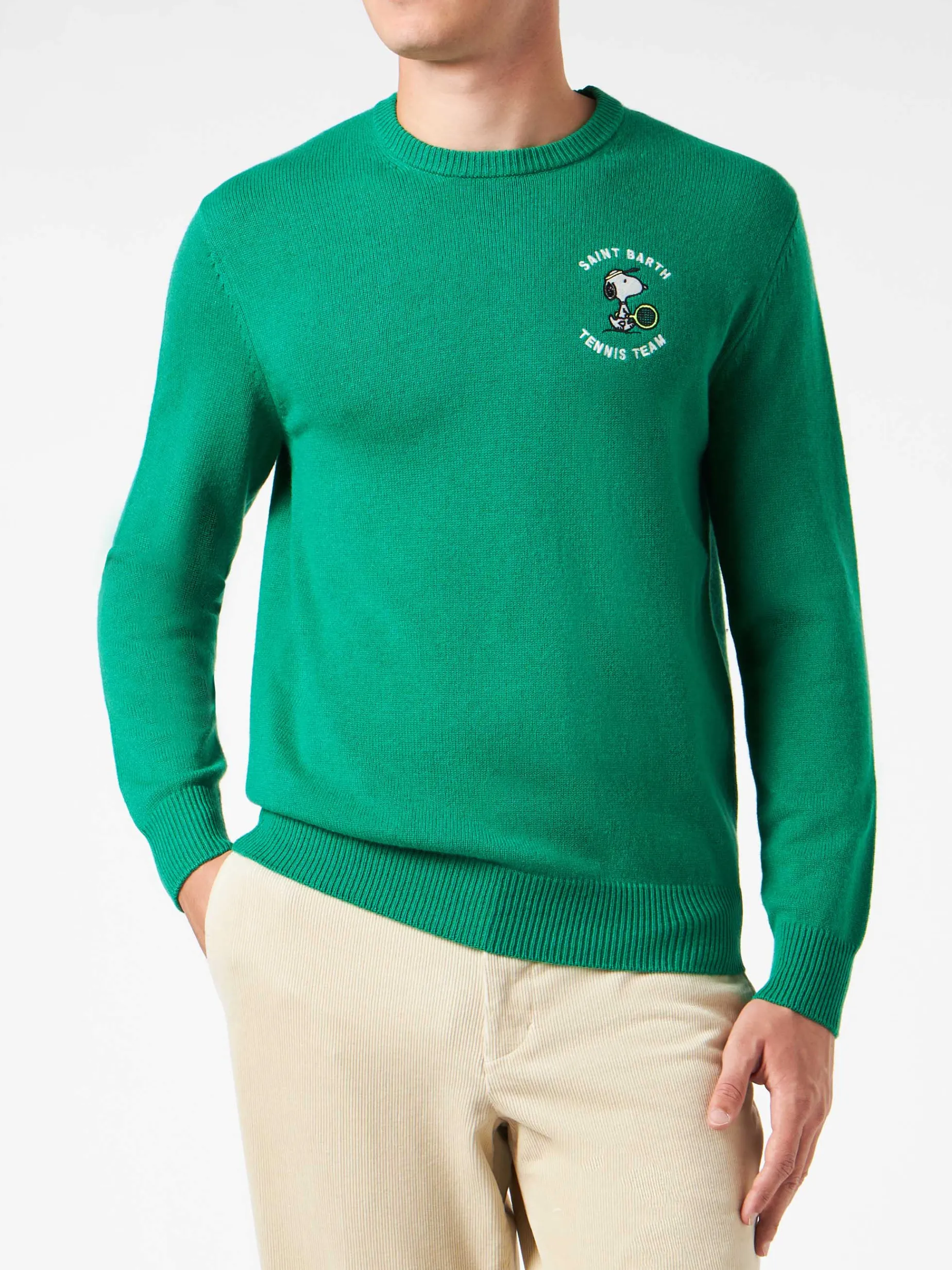 Herrenpullover mit Rundhalsausschnitt und Snoopy-Tennis-Jacquard-Print | SNOOPY – ©PEANUTS SONDERAUSGABE