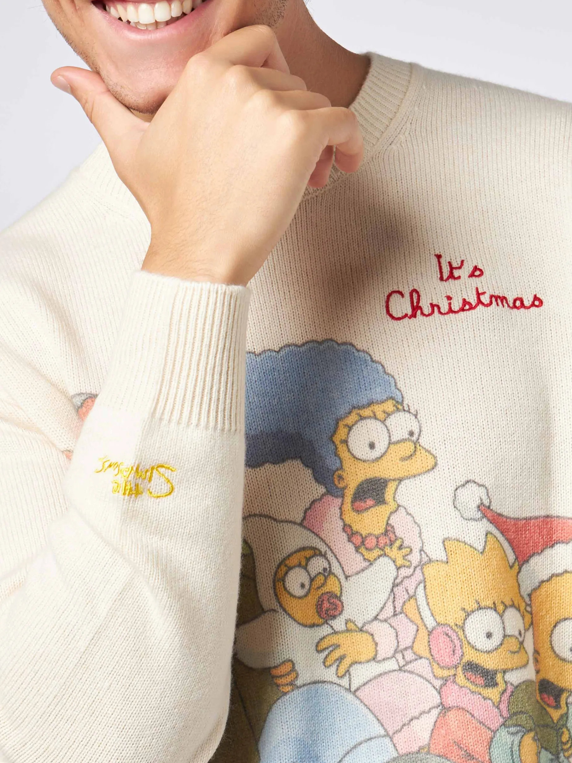 Herren-Pullover mit Rundhalsausschnitt und Jacquard-Print der Simpson-Familie | DIE SIMPSONS-SONDERAUSGABE