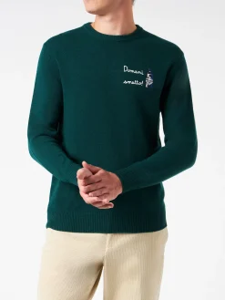 Herrenpullover mit Rundhalsausschnitt und Domani Smetto-Stickerei