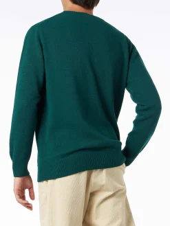 Herren-Pullover mit Rundhalsausschnitt und Jacquard-Aufdruck der Courma-Berge