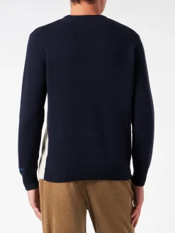 Herren-Pullover mit Rundhalsausschnitt und Cortina-Postkarten-Jacquard-Druck