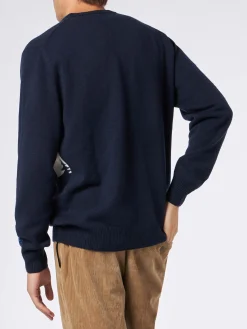Herren-Pullover mit Rundhalsausschnitt und Cervinia-Postkarten-Jacquard-Druck
