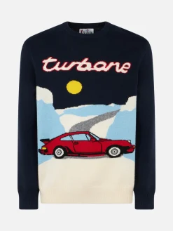 Herrenpullover mit Rundhalsausschnitt und Turbone-Jacquard-Print