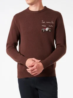 Herrenpullover mit Rundhalsausschnitt und Sei Come la mia Moto-Stickerei