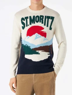 Herrenpullover mit St.Moritz-Postkartendruck