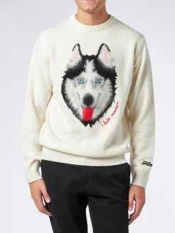 Herrenpullover mit Wolfsprint und „I hate summer “-Stickerei