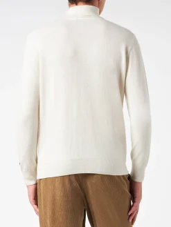 Herren-Rollkragenpullover mit Settimana-Jacquard-Print in Bianco