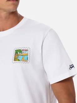Herren-T-Shirt aus Baumwolle mit St.-Tropez-Postkartendruck auf Vorder- und Rückseite | ALESSANDRO ENRIQUEZ SONDERAUSGABE