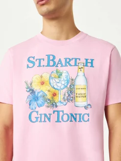 Herren-T-Shirt aus Baumwolle mit Gin- und Blumendruck