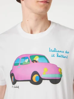 Herren-T-Shirt aus Baumwolle mit Lodola Car-Aufdruck | MARCO LODOLA ART SONDERAUSGABE