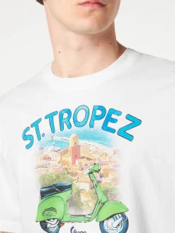 Herren-T-Shirt aus Baumwolle mit St. Tropez-Vespa-Aufdruck | VESPA® SONDEREDITION