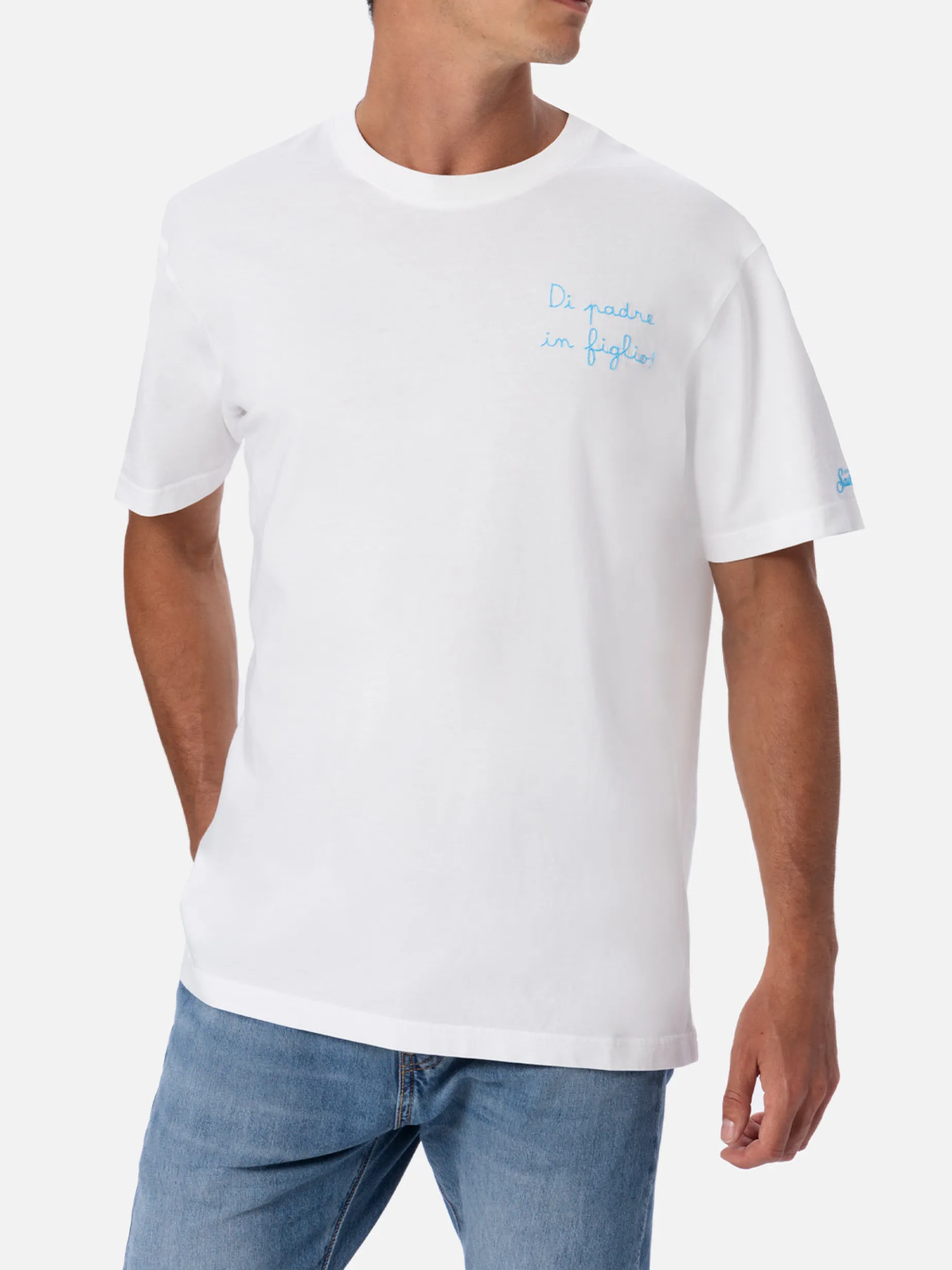 Herren-T-Shirt aus Baumwolle mit Di Padre in Figlio-Stickerei | SS LAZIO SONDERAUSGABE
