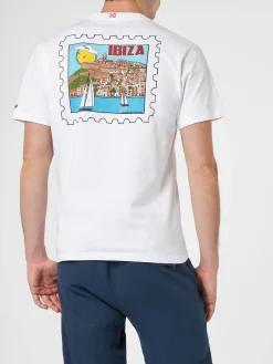 Herren-T-Shirt aus Baumwolle mit Aufdruck „Ibiza-Postkarte“ auf Vorder- und Rückseite | ALESSANDRO ENRIQUEZ SONDERAUSGABE