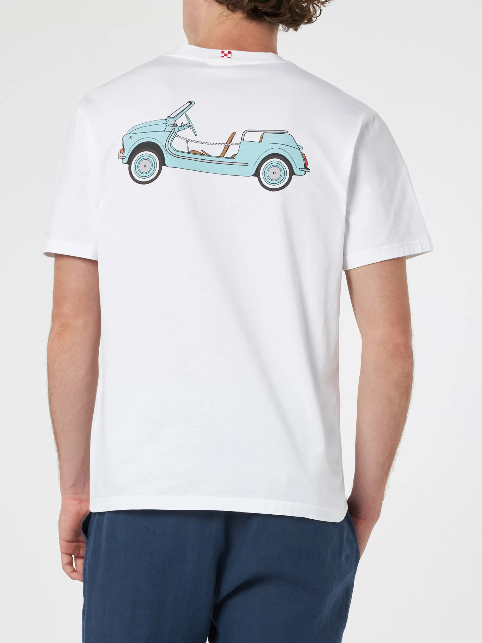 Herren-T-Shirt aus Baumwolle mit platziertem Spiaggina-Aufdruck auf Vorder- und Rückseite | FIAT 500 SONDEREDITION
