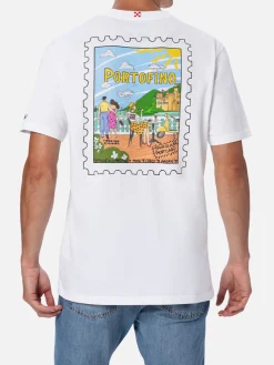 Herren-T-Shirt aus Baumwolle mit Portofino-Postkartendruck auf Vorder- und Rückseite | ALESSANDRO ENRIQUEZ SONDERAUSGABE