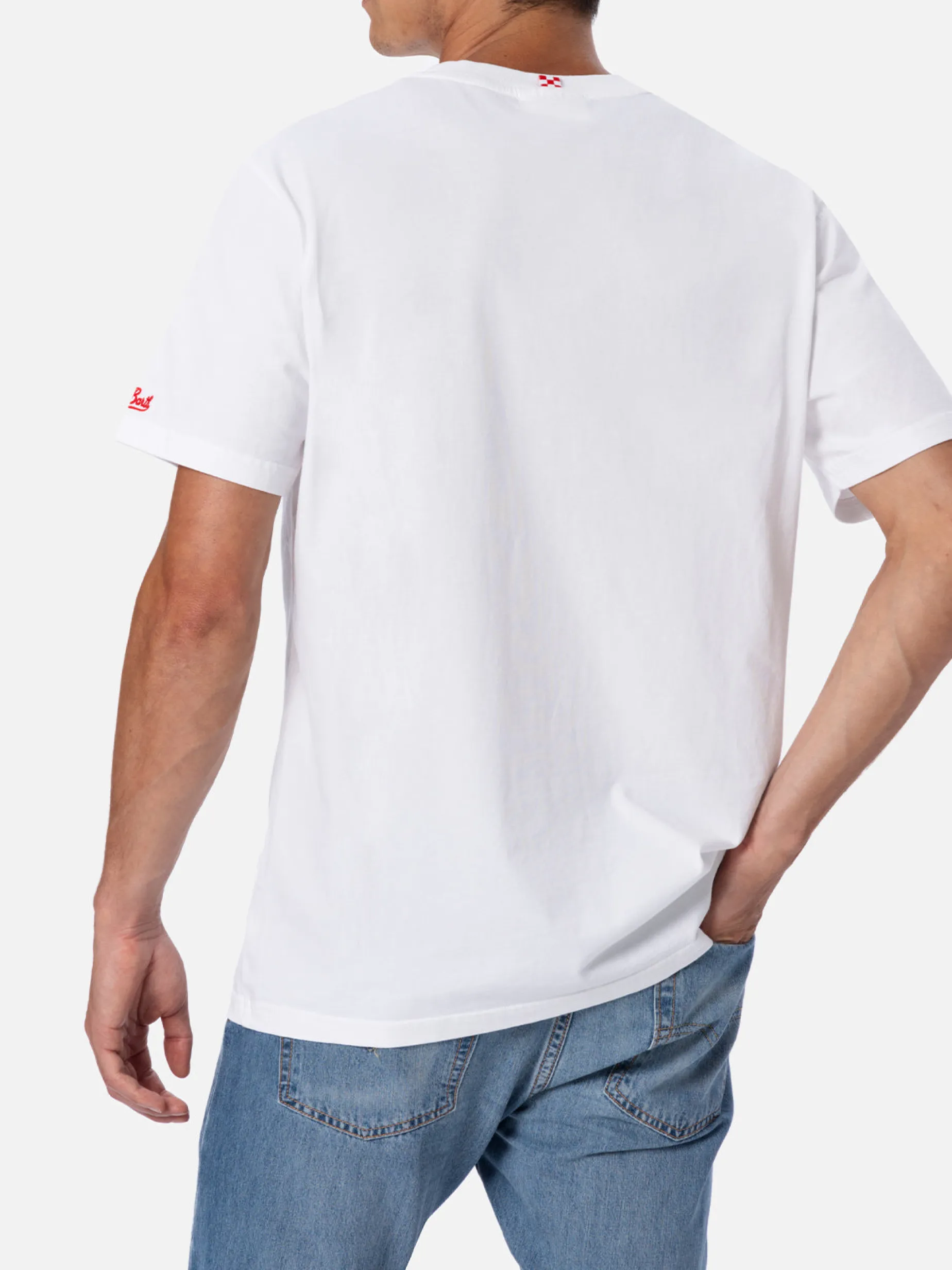 Herren-T-Shirt aus Baumwolle mit Aufdruck und Stickerei „St. Barth Aperitif“ | MARCO LODOLA SONDERAUSGABE