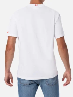 Herren-T-Shirt aus Baumwolle mit platziertem Saluti da Capri-Aufdruck